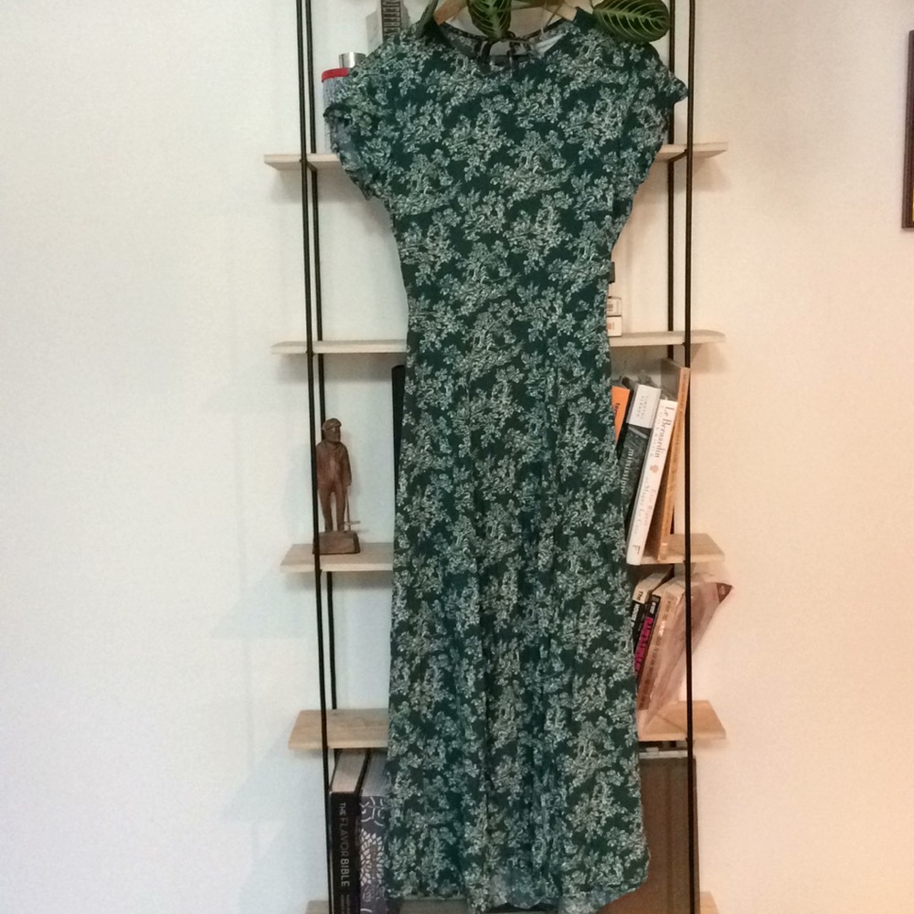 emerald green open back slit front midi dress
